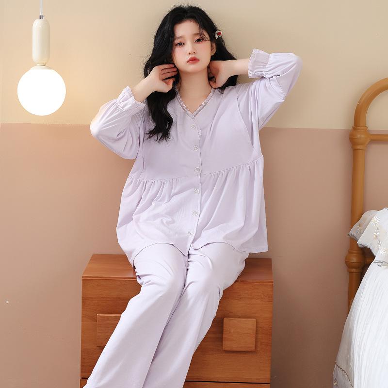 パジャマ レディース 授乳服 マタニティ モダール 部屋着 ルームウェア セットアップ 長袖 長ズボン 春夏 秋冬 産後 ゆったり L XL XXL パープル イエロー グリーン