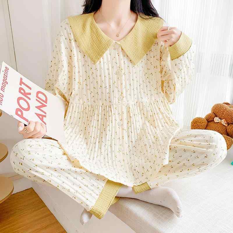 マタニティウェア レディース 含ませるパジャマ 綿100% 春夏秋冬 長袖 お部屋お召しもの 産後 産褥期 前食い違い 愛くるしげ 花柄 縞模様 M L XL 2XL お部屋着 寝一巻き