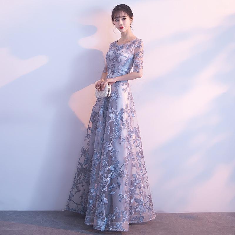 チャイナドレス レディース A字スカート 結婚式 パーティードレス フォーマル 礼服 膝下 ロング 高腰 五分袖 ポリエステル レッド 赤 煙灰色 シャンパン色