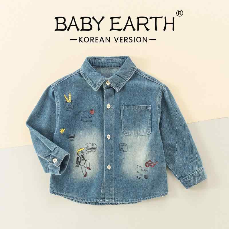 子供用デニムシャツ 長袖シャツ トップス 男女兼用 襟付き 無地 春秋 100cm 110cm 120cm 130cm 140cm 150cm