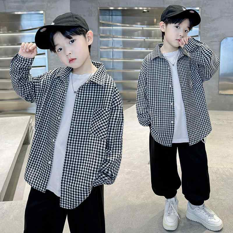 シャツ キッズ 男の子 春秋 長袖 格子柄 トップス 子供服 薄手 普段着 通学着 綿混紡