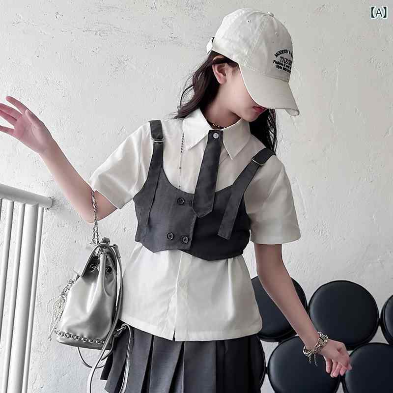 子供服 セットアップ 女の子 フォーマル ブラウス ベスト プリーツスカート 3点セット かわいい 学院風 キッズ ジュニア 発表会 結婚式