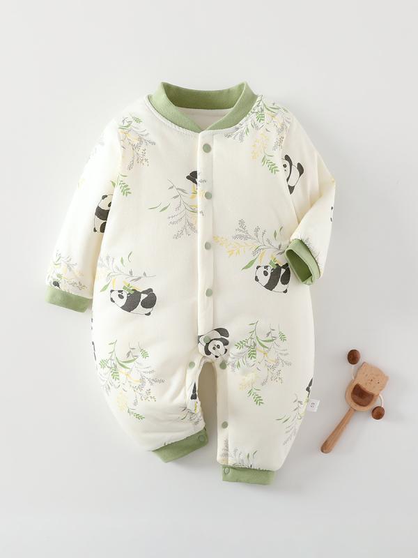 ベビー服 冬用カバーオール 新生児 コットン ジャンプスーツ 厚手 秋冬 長袖 ロンパース 赤ちゃん 暖かい 綿100% 59cm 66cm 73cm 80cm 90cm かわいい パンダ クマ ウサギ キリン柄