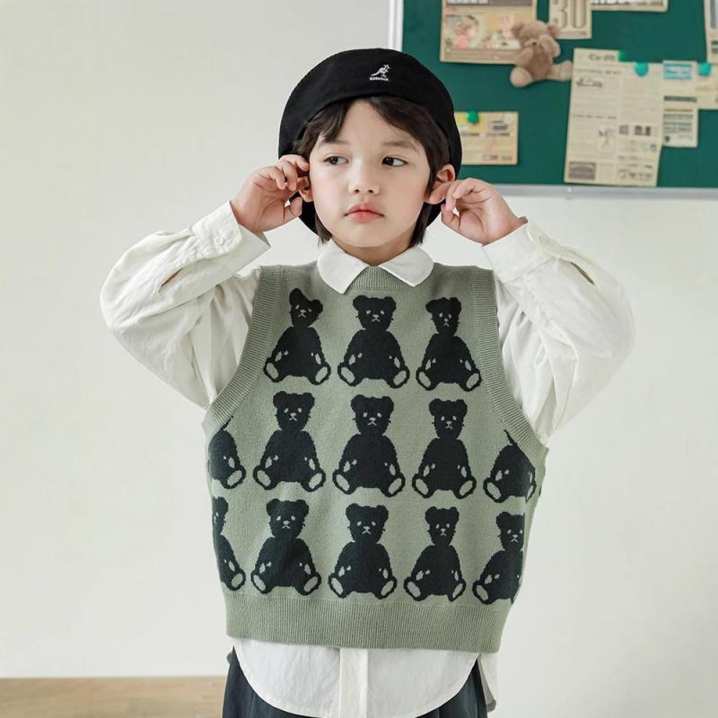 ニット ベスト ガールズ 子供服 春秋 ニットトップス 女の子 大童サイズ 綿 丸首 普段使い 通学 伸縮性 かわいい