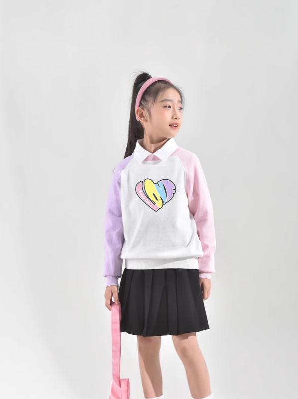 ニット・セーター ガールズ キッズ 中童 大童 女の子 子供服 トップス カットソー 長袖 薄手 丸首 綿100% 通学 普段使い かわいい ピンク系