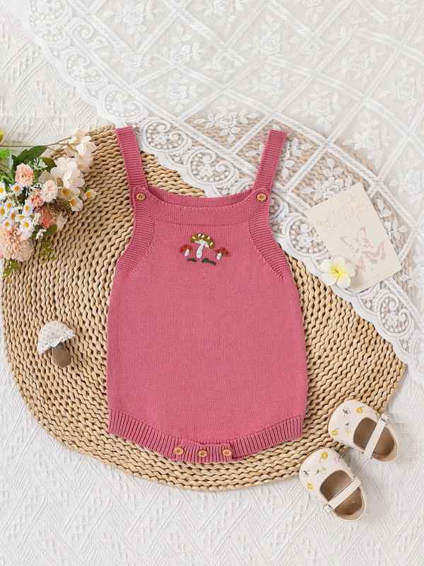 ベビー服 ニット ロンパース 春秋 長袖 かわいい キノコ 刺繍 ジャンプスーツ カバーオール ピンク系 グリーン系 新生児 赤ちゃん 乳幼児