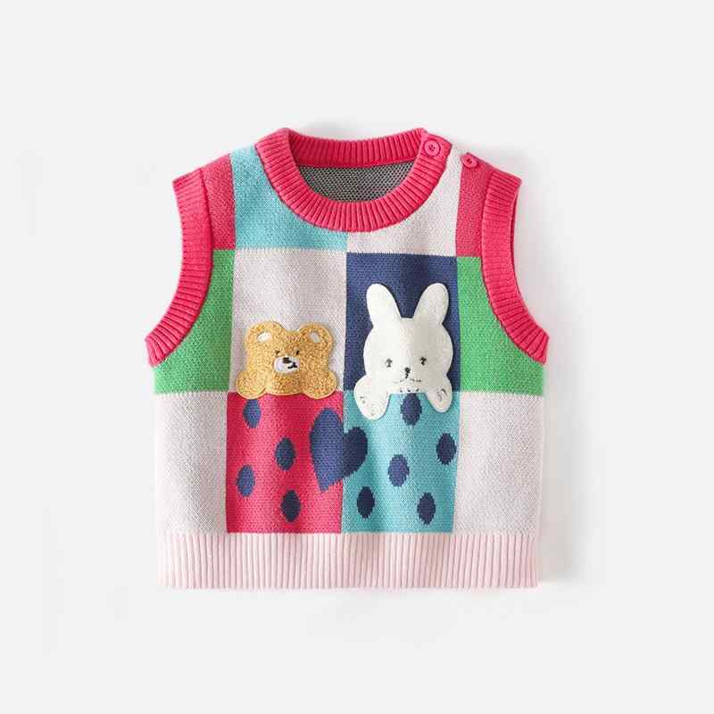 ニットベスト ガールズ 子供服 ノースリーブ セーター トップス ラウンドネック カジュアル 保温 春秋 80 90 100 110 120 130 140 ベビー 幼児 幼稚園 小学生