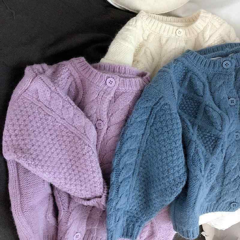 ベビー服 ニット カーディガン 女の子 丸首 長袖 無地 コットン 柔らかい ニットセーター 前開き 80 90 100 110 120 130 140 パープル ブルー ベージュ
