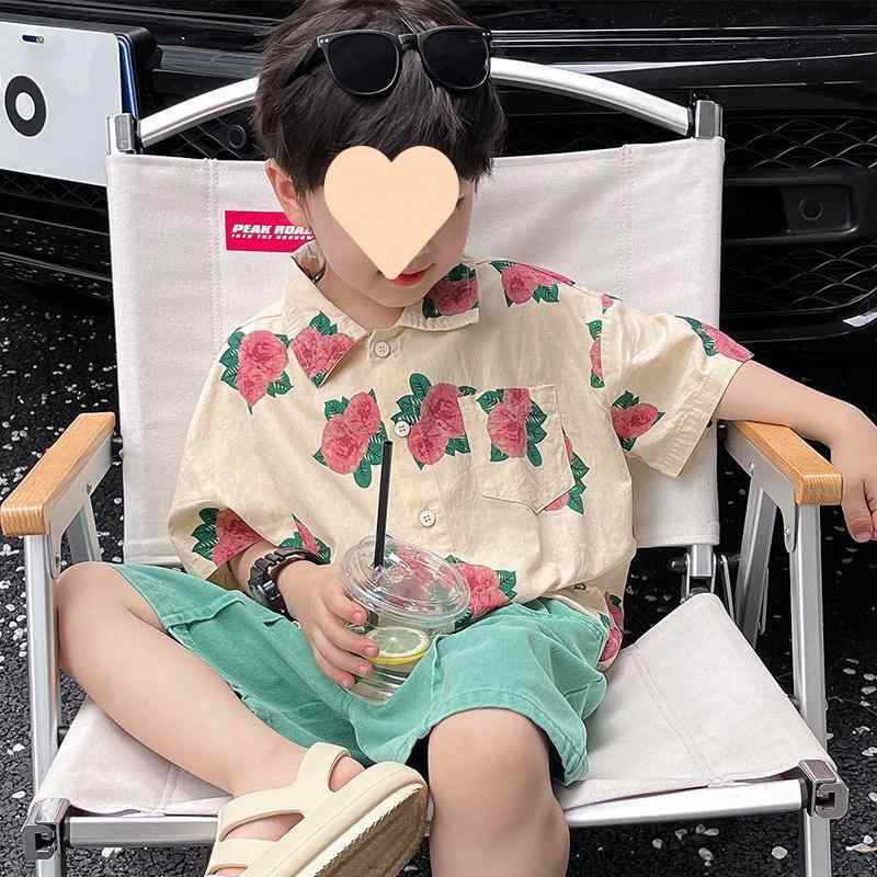子供服 シャツ 短パン セットアップ 半袖 リゾートスタイル 男の子 花柄プリント 綿 薄手 夏