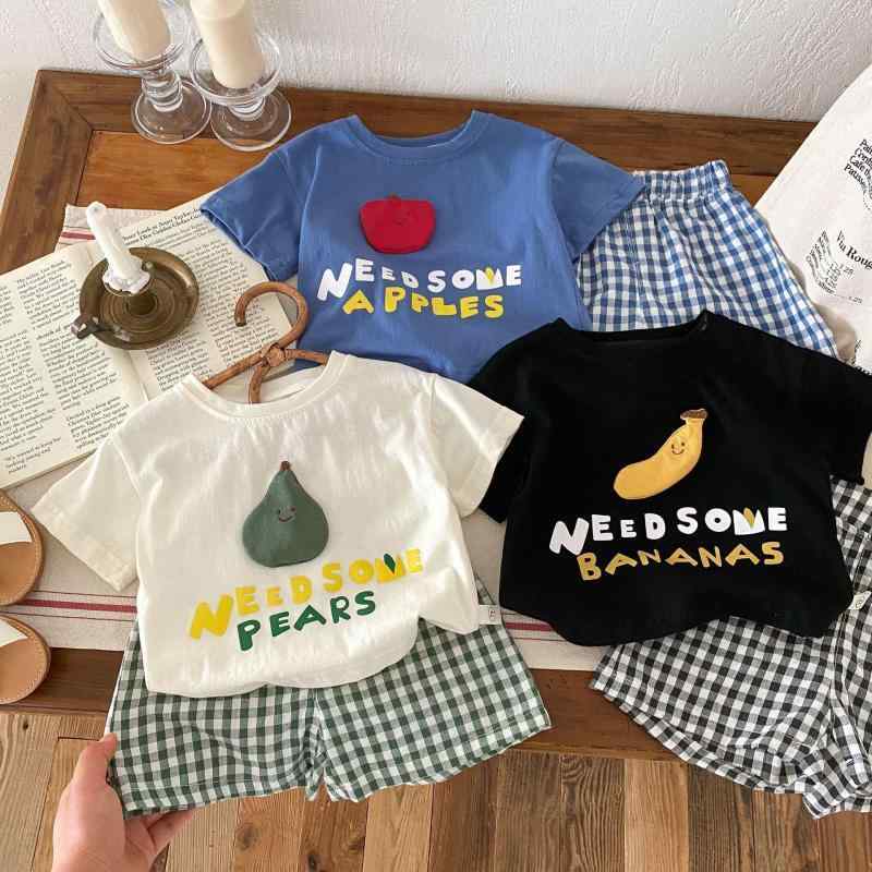 キッズ 子供用 格子柄 セットアップ 春夏 半袖 Tシャツ ショートパンツ 2点セット 綿100 ブルー 杏色 ブラック 薄手 73 80 90 100 110 120
