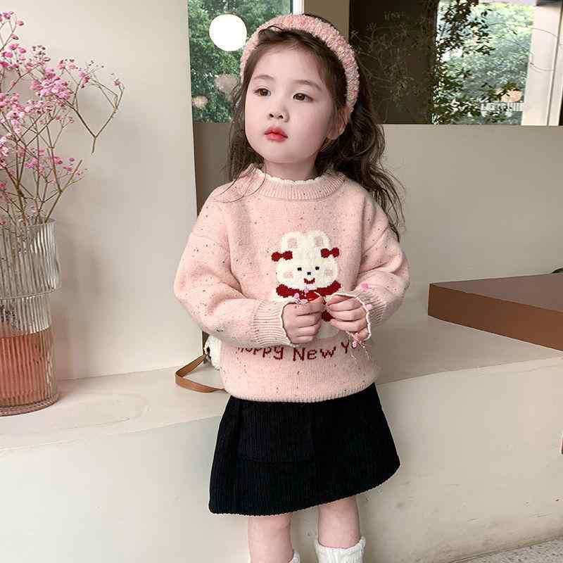 ニット 女の子 子供服 韓国風 かわいい 丸首 セーター 秋冬 厚手 普段使い 通園 通学 ピンク系 アイボリー 赤色