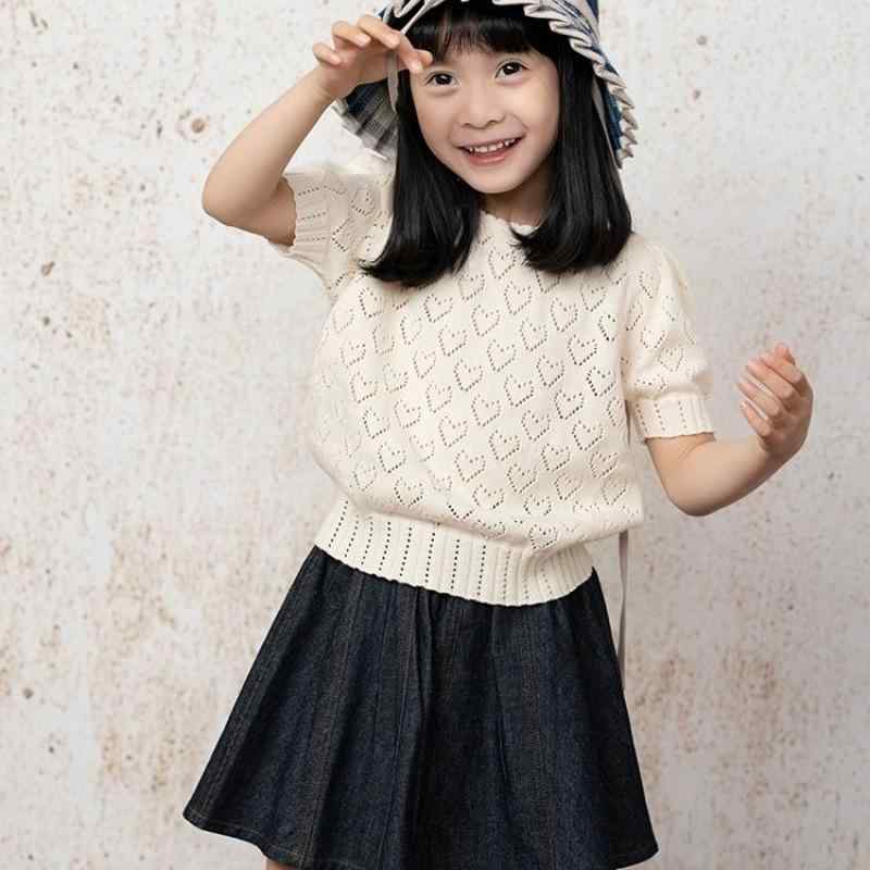 子供服 女の子 ニット トップス 半袖 接触冷感 薄手 無地 Tシャツ カットソー 春夏 かわいい おしゃれ キッズ ガールズ 8歳以上 140cm以上