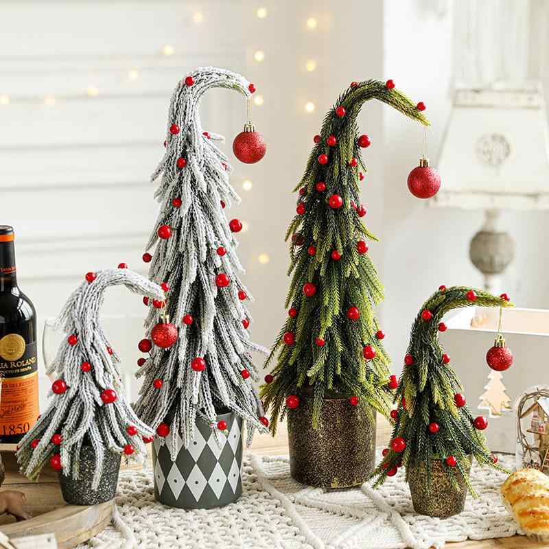 クリスマスツリー ミニ 卓上 25cm 47cm 雪付き 赤い実 緑 プラスチック製 デコレーション
