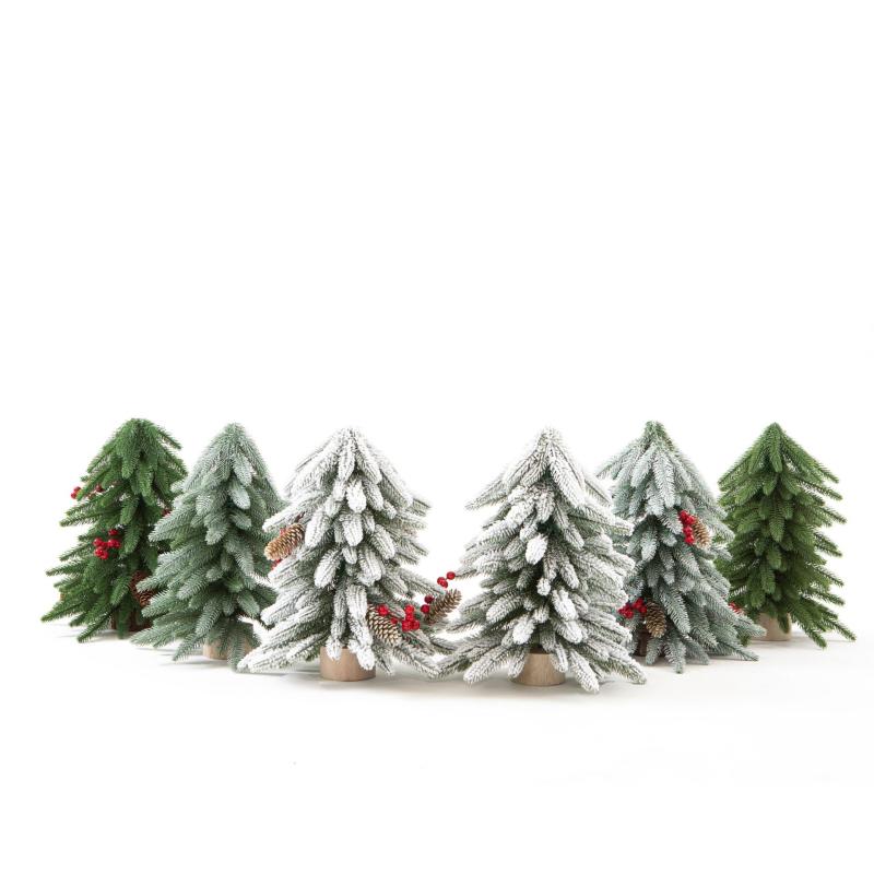 クリスマスツリー ミニサイズ 卓上 40cm PE製 ノーブルファー 松ぼっくり付き クリスマス デコレーション 原色 霧氷 雪 イルミネーション ライト付き