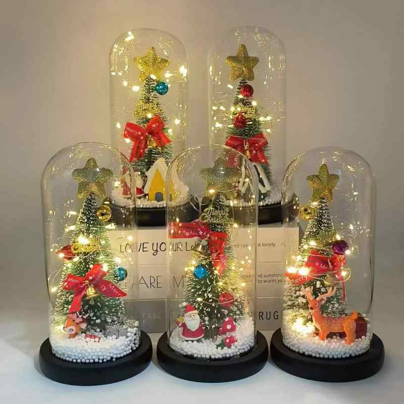 クリスマスツリー LEDライト付き ガラスドーム オーナメント クリスマス デコレーション 置物 クリスマス長頸鹿 鹿 クリスマス老人 黄色い家 青い家 神獣 卓上 PVC ギフト 贈り物
