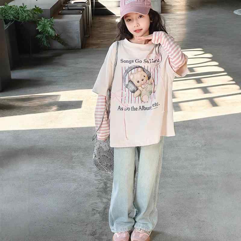 Tシャツ ガールズ 長袖 子供服 春秋 かわいい おしゃれ カットソー トップス 女の子 キッズ ジュニア 8歳以上 春物 秋物 綿95% カジュアル 普段使い