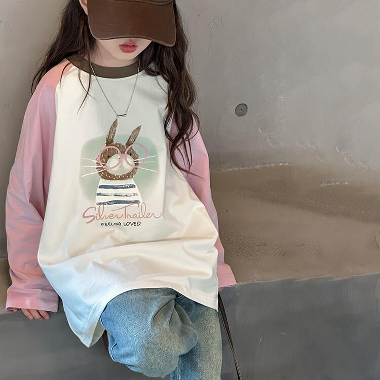Tシャツ キッズ 女の子 子供服 長袖 トップス 春秋 かわいい 韓国風 コットン 通学 普段使い ガールズ ピンク系