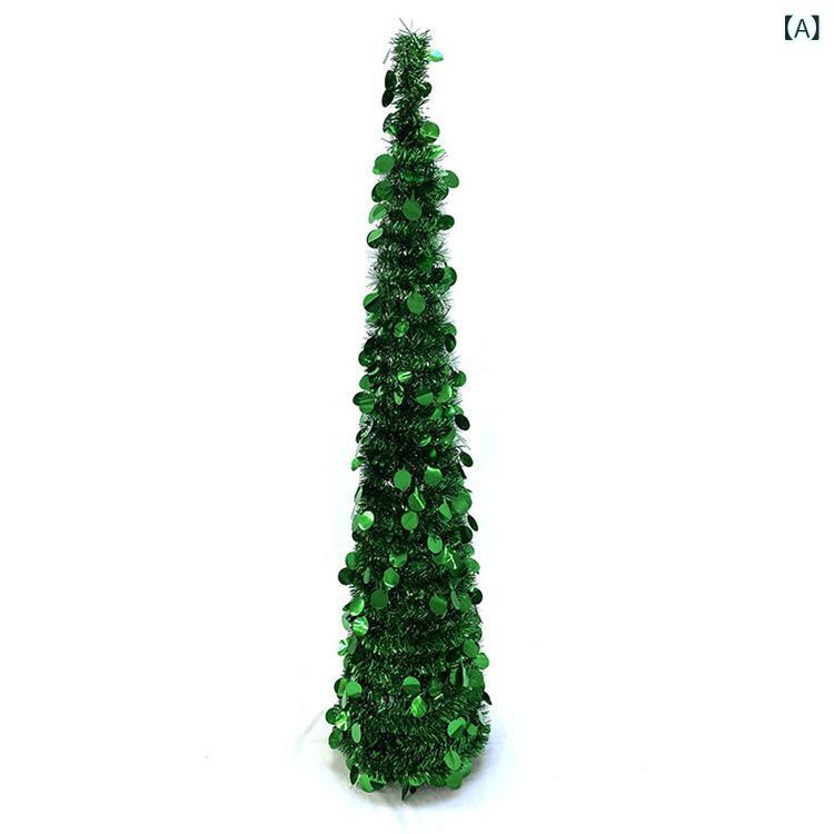 クリスマスツリー 150cm 伸縮式 折りたたみ式 PET製 無地 円形 オーナメント付き 飾り付け