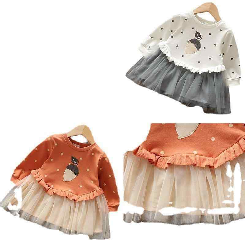 ワンピース 女児 小童 長袖 衛衣 Aライン チュニック ベビー服 子供服 80cm 90cm 100cm 110cm 120cm 130cm オレンジ色 白色