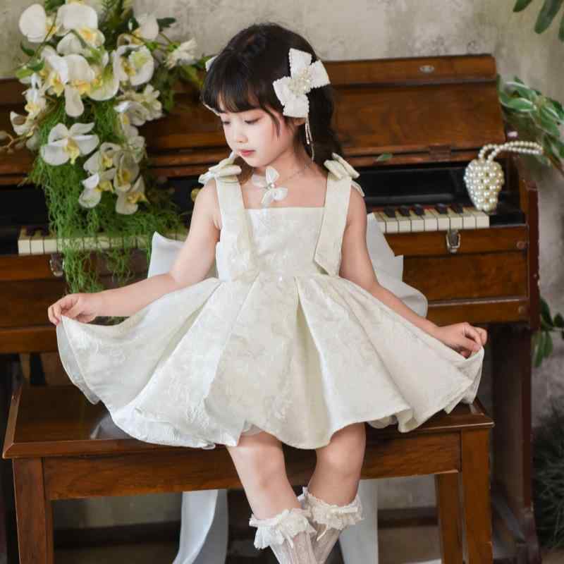 子供用ドレス ワンピース 子供 女の子 プリンセスドレス 白 ピアノ 発表会 キャミソール スリップドレス チュール レース リボン かわいい ポリエステル 春夏 秋冬