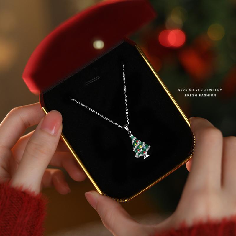 ネックレス レディース シルバー925 ジルコニア クリスマスツリー ペンダント 鎖骨チェーン エレガント 清新 スイート ・君?風 ギフトボックス付き パーティー イベント アフターファイブ デート