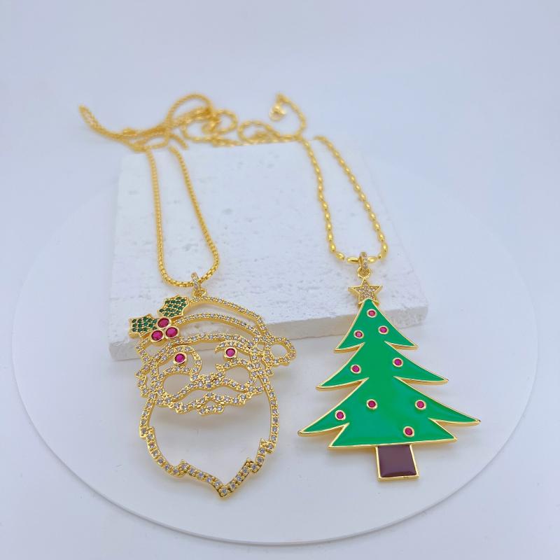 ネックレス クリスマス レディース 聖夜 ペンダント 聖誕 老人 聖樹 ドロップオイル 電気メッキ ジルコニア トナカイ 鈴 冬 アクセサリー イベント パーティー ギフト