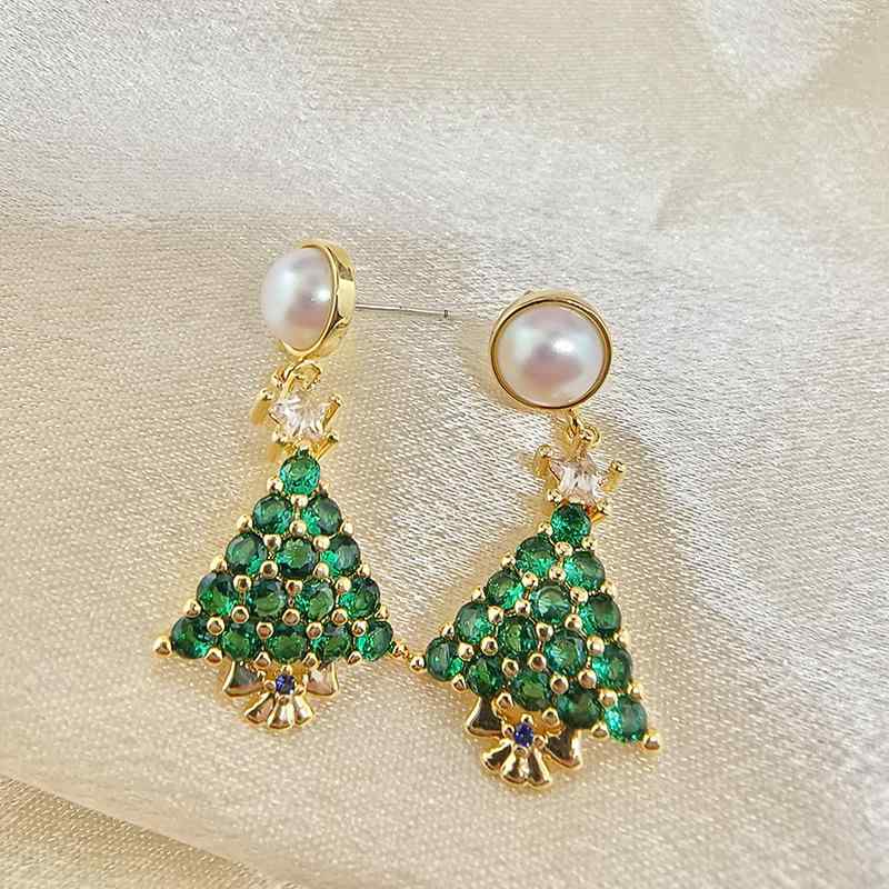 ピアス レディース クリスマス クリスマスツリー 925 シルバー 針 スタッドピアス キラキラ ジルコニア 緑 個性的 トレンド 電気メッキ加工 イヤリング 4,501円