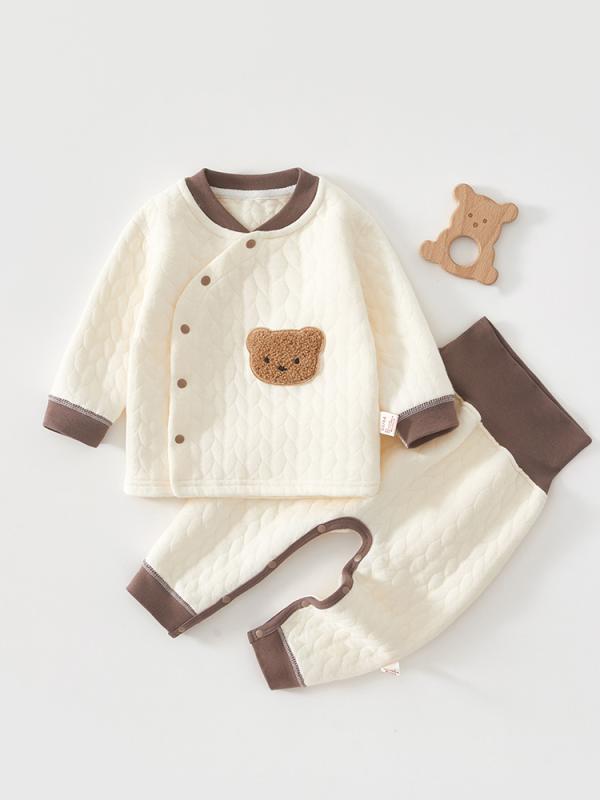 ベビー服 秋冬 あったか 綿 上下セット 新生児 厚手 インナー 高腰 うさぎ クマ アニマル柄 かわいい 66cm 73cm 80cm 90cm
