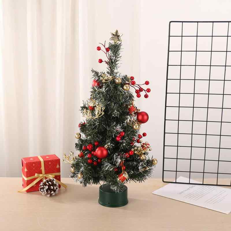 クリスマスツリー 卓上 ミニサイズ トップスター付き 電飾付き オブジェ インテリア 60cm PVC製 レッド ゴールド 電池式 回転オルゴール 部屋 デスク 飾り