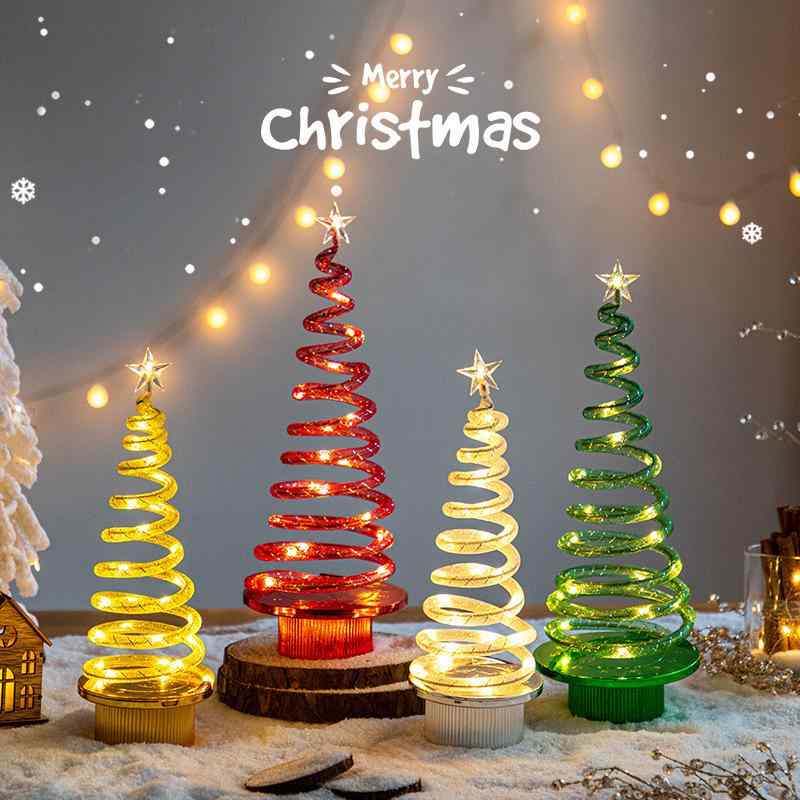 クリスマスツリー LED ミニサイズ 卓上 28cm 34cm クリスマス 飾り オーナメント デコレーション 回転式 PVC製 ゴールド シルバー レッド グリーン