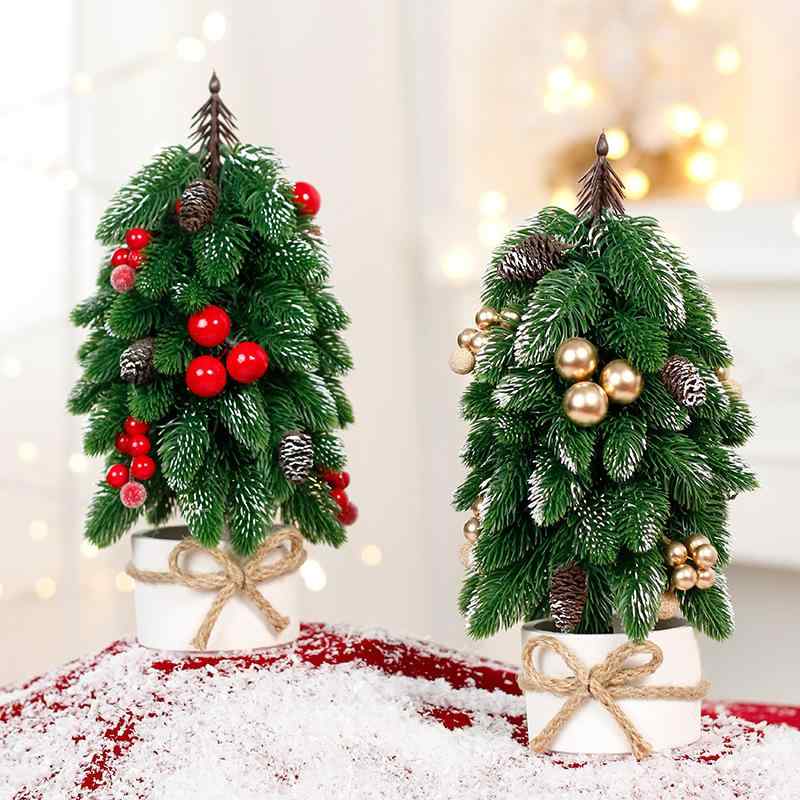 クリスマスツリー 卓上 ミニサイズ クリスマス飾り 松ぼっくり 赤い実 オーナメント プラスチック製 高さ28cm インテリア雑貨 レッド ゴールド