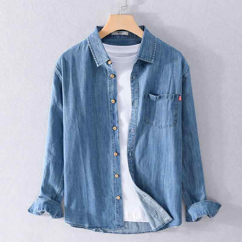 シャツ メンズ 長袖 デニム コットン 快適 おしゃれ ベーシック カジュアル 男性用 トップス 紳士服 普段使い ライトブルー ダークブルー