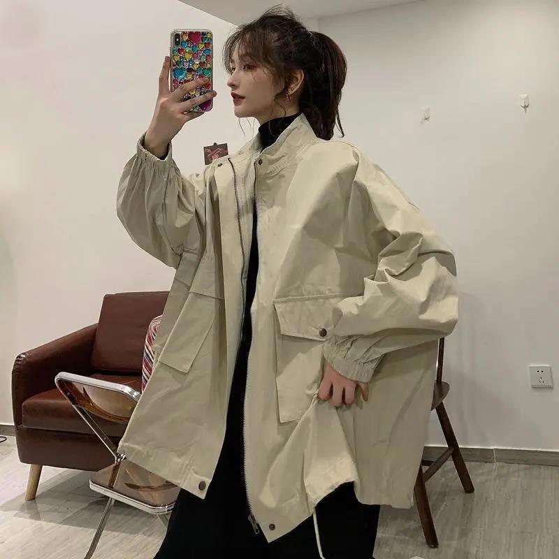ジャケット レディース 韓国風 春秋 ワークジャケット 無地 野球服 普段使い ゆったり ポリエステル混紡 ブラック S M L XL 2XL