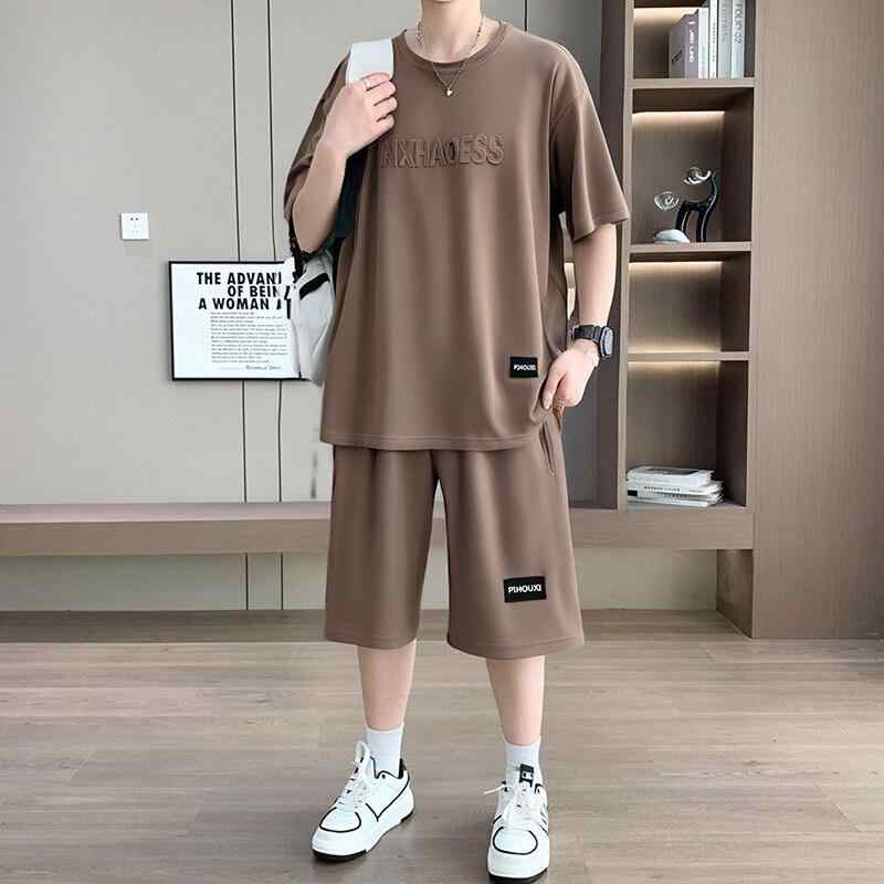 セットアップ メンズ 男性用 Tシャツ ハーフパンツ 2点セット 部屋着 ルームウェア 普段使い カジュアル ポリエステル 無地 半袖 短パン 春夏 カーキ コーヒー 灰色 黒
