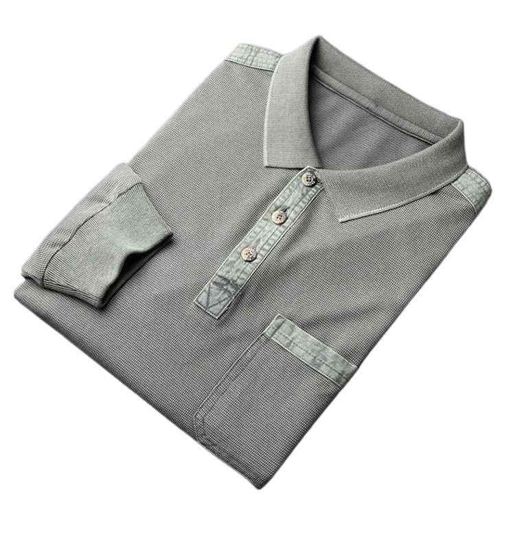 Tシャツ メンズ 男性用 長袖 カットソー ストライプ柄 翻領 コットン 水洗い加工 薄手 トップス 普段使い デイリーウェア グリーン グレー ブラウン ブルー