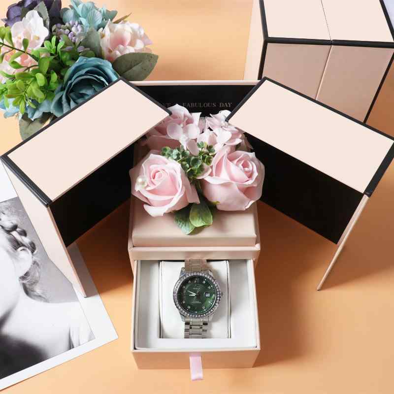 ギフトボックス ペアウォッチ 収納 ローズ 薔薇 バラ 花柄 抽斗 贈り物 ラッピング