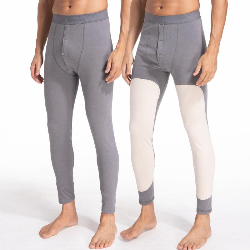 ボトムス メンズ 男性用 ウール混紡 保温パンツ 裏起毛 膝当て付き レギンス スパッツ 厚手 伸縮性 あったか 秋冬 ブラック グレー