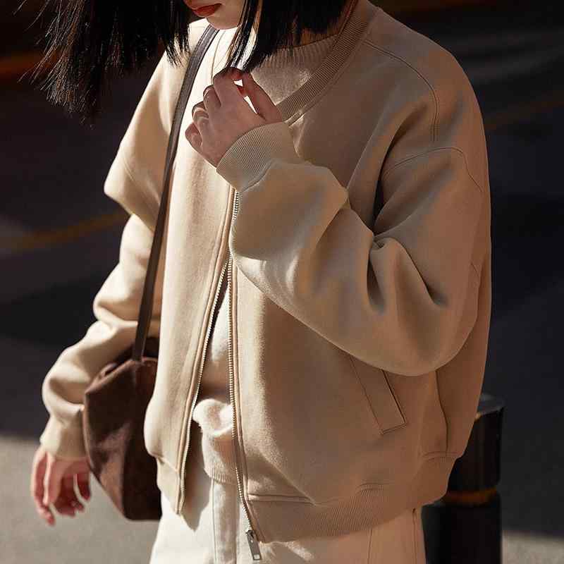 野球服 レディース 長袖 丸首 切り替え コットン スウェット ブラック ショート丈 トップス 高級感 アウター｜Tanzan
