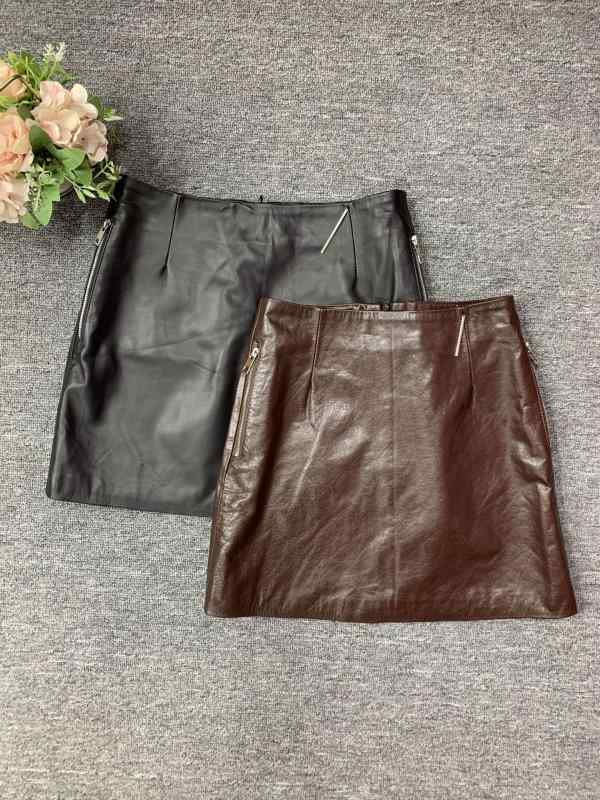 スカート レディース 春秋 羊革 Aライン ミニスカート ショート丈 ハイウエスト 着痩せ タイトスカート 無地 黒 ブラウン 本革 通勤 エレガント