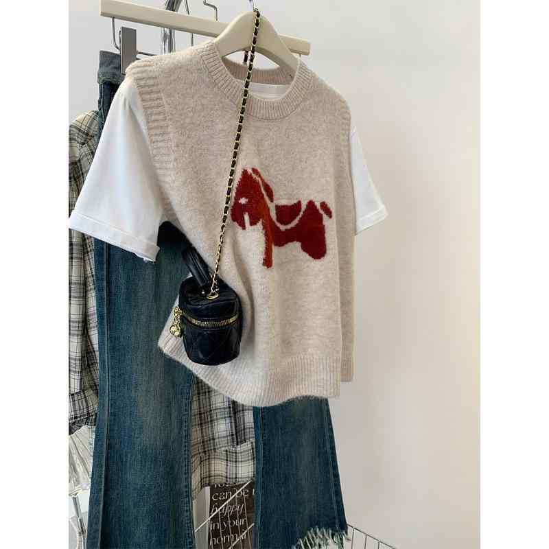 ニット レディース ニットベスト 春秋 ゆったり かわいい レイヤード 重ね着 ベスト チョッキ トップス 接触冷感 伸縮性 グレー アプリコット レッド 4,261円