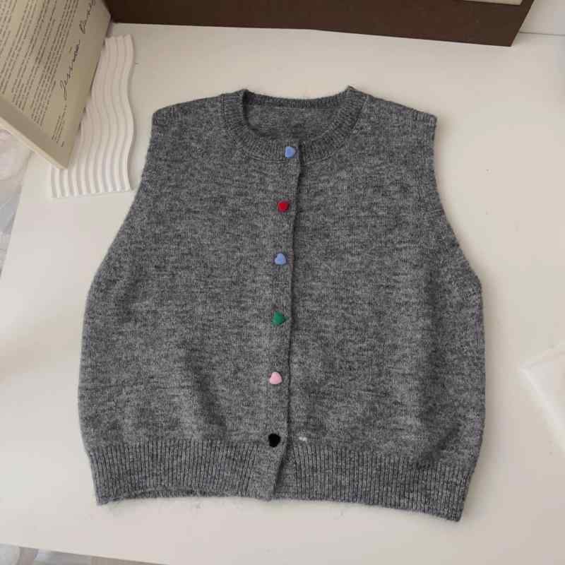 ニットベスト レディース 重ね着風 ニットカーディガン 女性用 トップス ゆったり ラウンドネック 春秋冬 韓国ファッション 赤 グレー 白