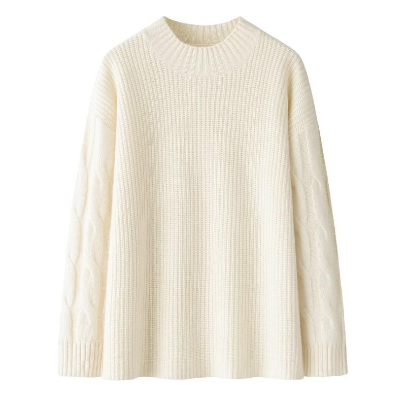 ニット セーター レディース カシミヤ100％ ゆったり タートルネック ドロップショルダー 秋冬 厚手 白 オートミール 470g 防寒 暖かい あったか かわいい カジュアル 普段使い デート