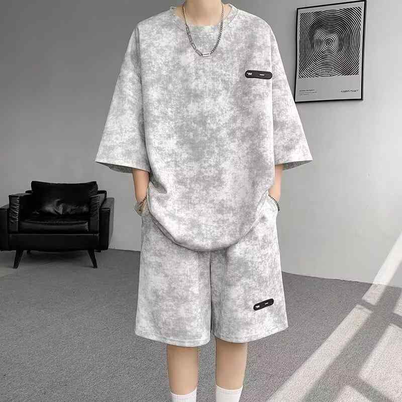 メンズ Tシャツ & ハーフパンツ セットアップ 男性用 接触冷感 ポリエステル 部屋着 ルームウェア 普段使い ストリート スポーティー 春夏 黒 白