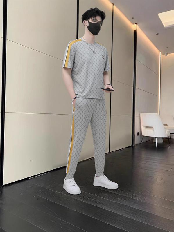 メンズ 半袖Tシャツ & 長ズボン セットアップ スポーツウェア ルームウェア 接触冷感 部屋着 男性用 普段使い ポリエステル ブラック ホワイト グレー