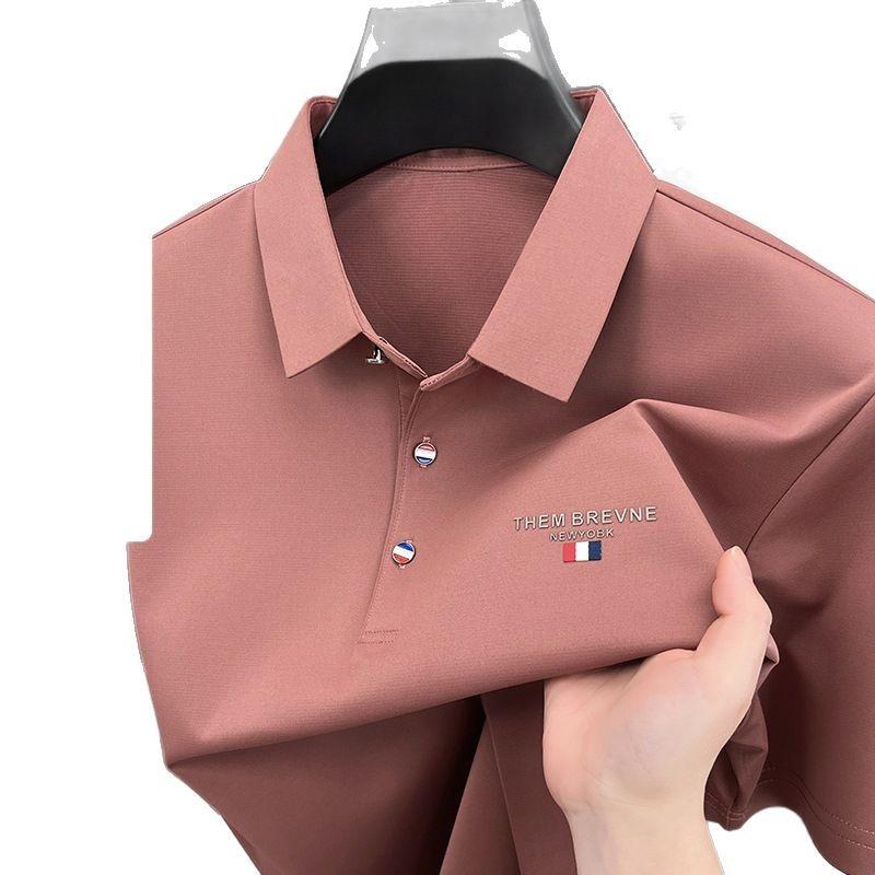 Tシャツ 男性用 桑蚕糸 ポロシャツ カジュアル ビジネス 薄手 刺繍 コットン 混紡 トップス 紳士服 リラックス ウェア
