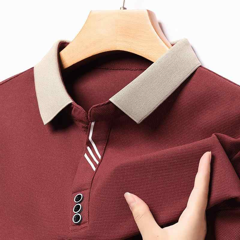 Tシャツ 男性用 長袖ポロシャツ 襟付き 無地 ポリエステル 混紡 薄手 春秋 カジュアル 普段使い トップス カットソー ハーキ カーキ ブラック ホワイト グレー