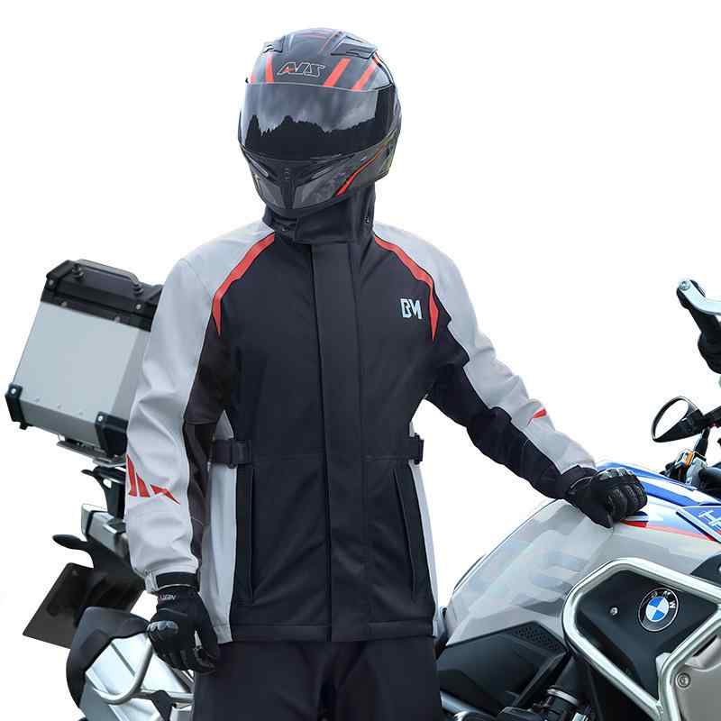 バイク用レインウェア 男性用 上下セット 防風 防水 オートバイ スクーター 通勤 通学 釣り アウトドア 黒 グレー 赤 青 緑 反射素材