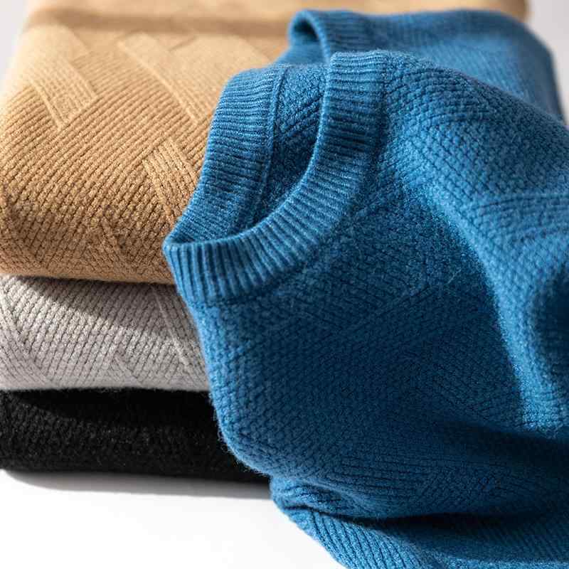 ニット メンズ 男性用 ウール トップス 秋冬 厚手 クルーネック セーター ゆったり 95% ポリエステル ビジネス カジュアル ベージュ グレー ブルー ネイビー ブラック 5,612円