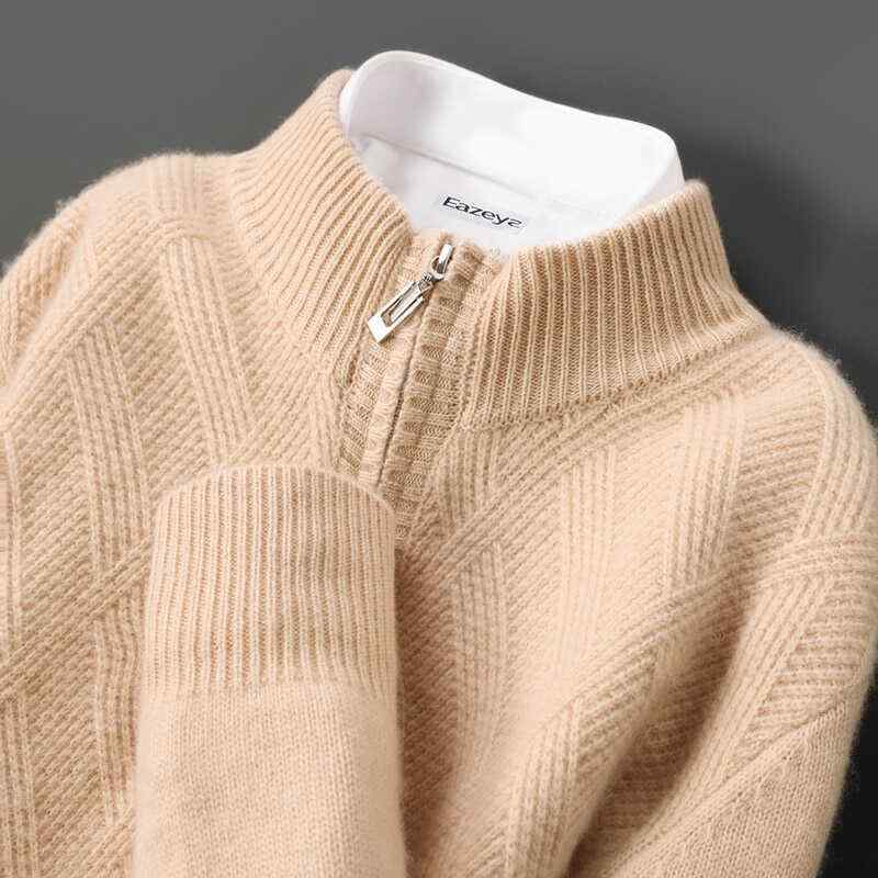 ニット メンズ 男性用 ハーフジップ セーター 秋冬 ウール100% 厚手 ニット インナー プルオーバー 暖かい 防寒 あったか ゆったりめ ラフ 普段使い