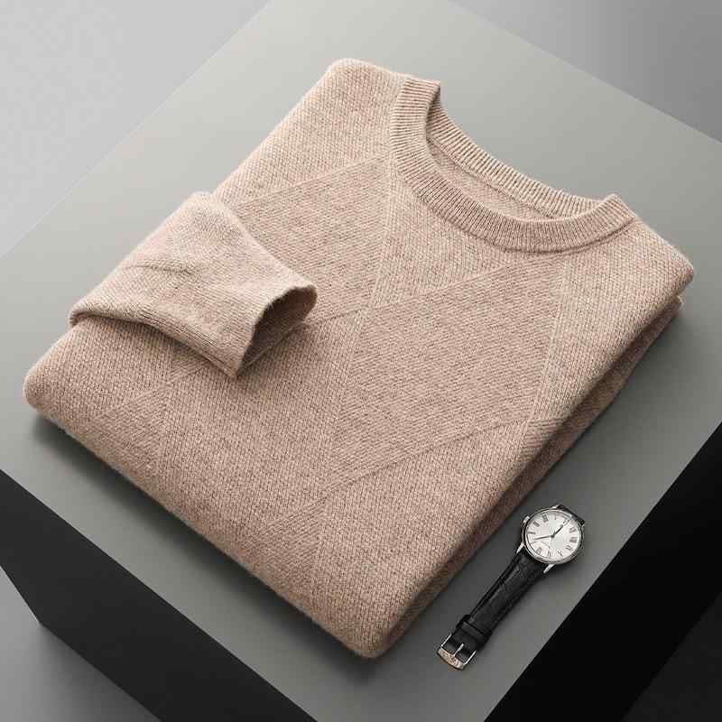 ニット メンズ 男性用 セーター 秋冬 ウール クルーネック ジャカード プルオーバー 暖かい シック 編み込み 羊毛 リラックス
